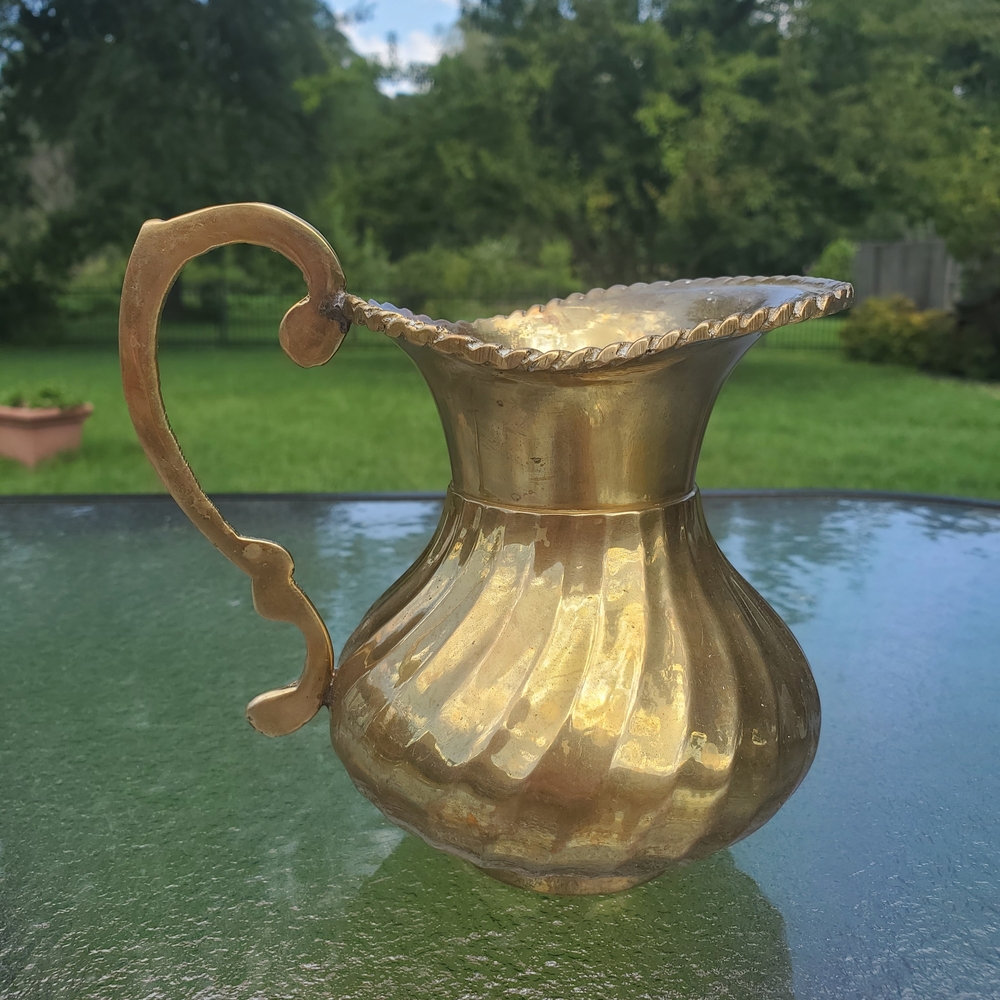 Vintage Brass Pitcher with Scalloped Edge